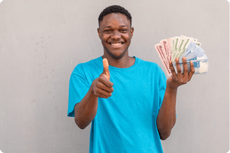 Happy man holding cash